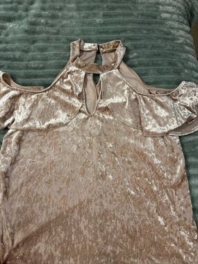 love J Velvet Cold-Shoulder Halter Top in Taupe